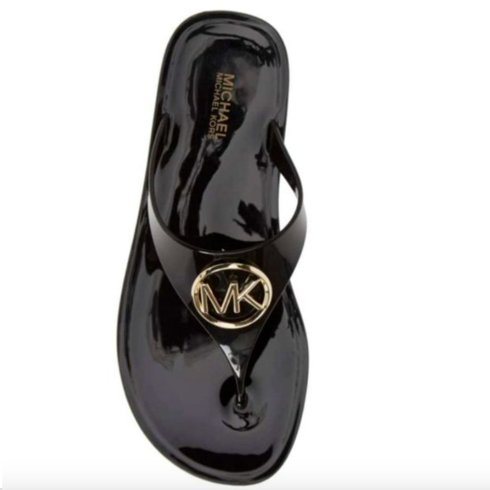 NEW MICHAEL KORS LILLIE JELLY THONG SANDALS FLIP FLOPS SIZE 8 BLACK